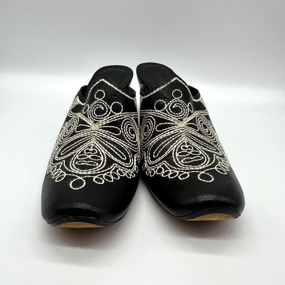 Jessica Bennett leather Mule 8 Embroidered Black Bootie Festival Cosplay - Picture 2 of 8